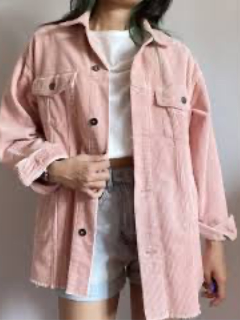 Zara Corduroy Chore Jacket in Soft Neutral Pink- 4 pockets Thick Wale Raw Hem